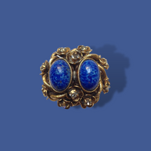 Carica l'immagine nel visualizzatore di Gallery, Anello Vintage oro/bronzo, pietre blu lapislazzulo e cristalli swarowski