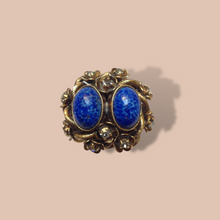 Carica l'immagine nel visualizzatore di Gallery, Anello Vintage oro/bronzo, pietre blu lapislazzulo e cristalli swarowski