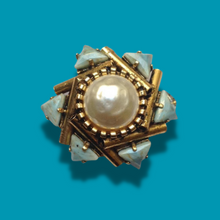Carica l'immagine nel visualizzatore di Gallery, Anello Vintage Pietre Azzurre e Perla centrale