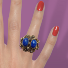 Carica l'immagine nel visualizzatore di Gallery, Anello Vintage oro/bronzo, pietre blu lapislazzulo e cristalli swarowski
