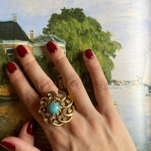 Carica l&#39;immagine nel visualizzatore di Gallery, Anello vintage oro chiaro con pietra turchese e swarovski
