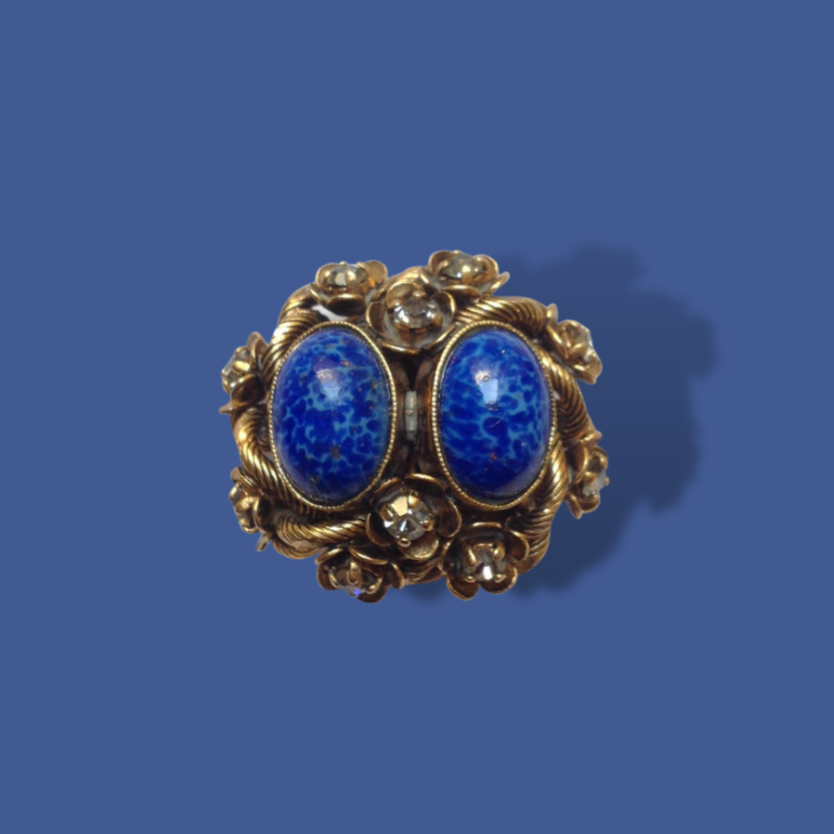 Anello Vintage oro/bronzo, pietre blu lapislazzulo e cristalli swarowski