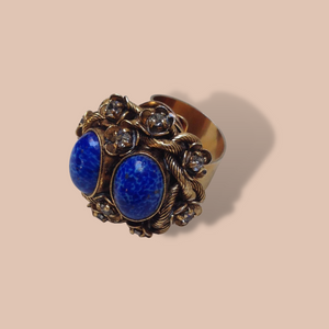 Anello Vintage oro/bronzo, pietre blu lapislazzulo e cristalli swarowski